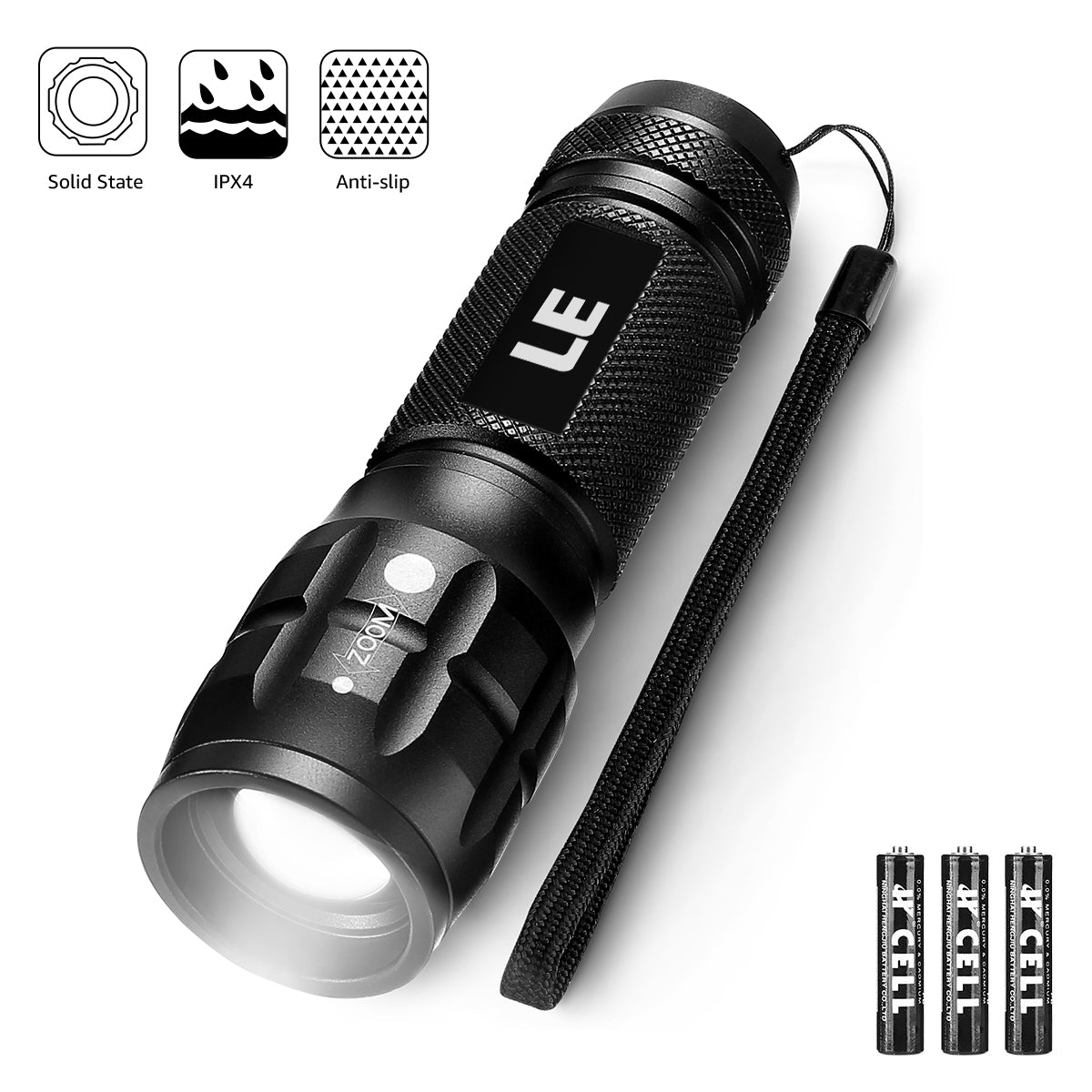 LE 2-Packs LED Flash Light LE1000 High Lumens, Mini Multifunction Tactical Flashlight , Zoomable, Waterproof, Adjustable Brightness, for Camping, Outdoor and Emergency Use (AAA Batteries Included)