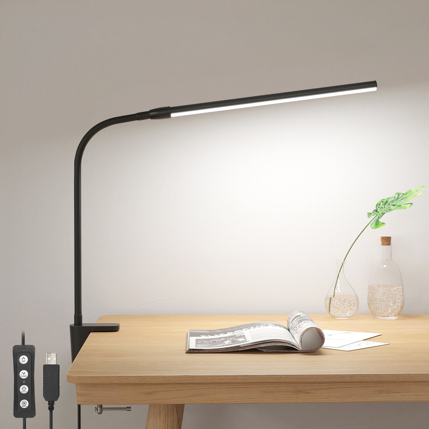 Lepro LED Clip-on Desk Lamp Dimmable USB Reading Light with Clamp 3 Color Modes 10 Brightness Levels Adjustable Flexible Gooseneck Table light for Home Office, Dorm, Headboard, Computer, Nail