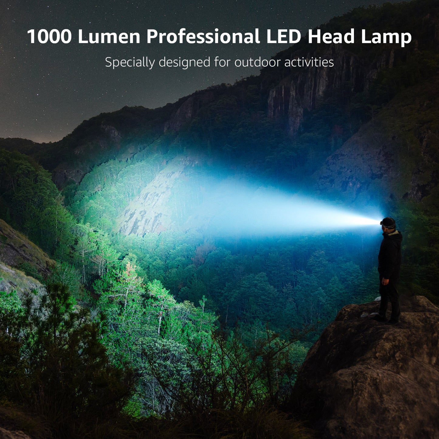 LE Headlamp Rechargeable - 1000 Lumen Powerful Detachable Head Lamp with Bright 500FT Flashlight Beam