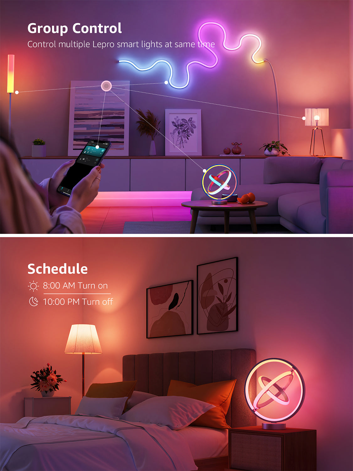 Lepro TB1 AI LED Table Lamps, Multicolor RGB Smart Bedside Lamp Dimmable, APP Control Alexa Google Compatible, LightBeats Music Sync for Bedroom, Living Room, Mother's Day, 2.4 GHz Wifi/Bluetooth