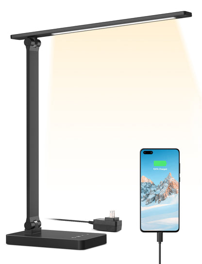 Lepro LED Dimmable Reading Desk Lamp with USB Charging Port, 15W 96 LEDs 550 Lumens Soft Light Eye-Care, Suitable for Home Work, Study, College Dorm