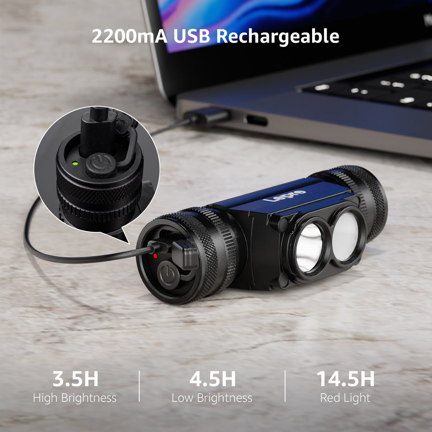 LE Headlamp Rechargeable - 1000 Lumen Powerful Detachable Head Lamp with Bright 500FT Flashlight Beam
