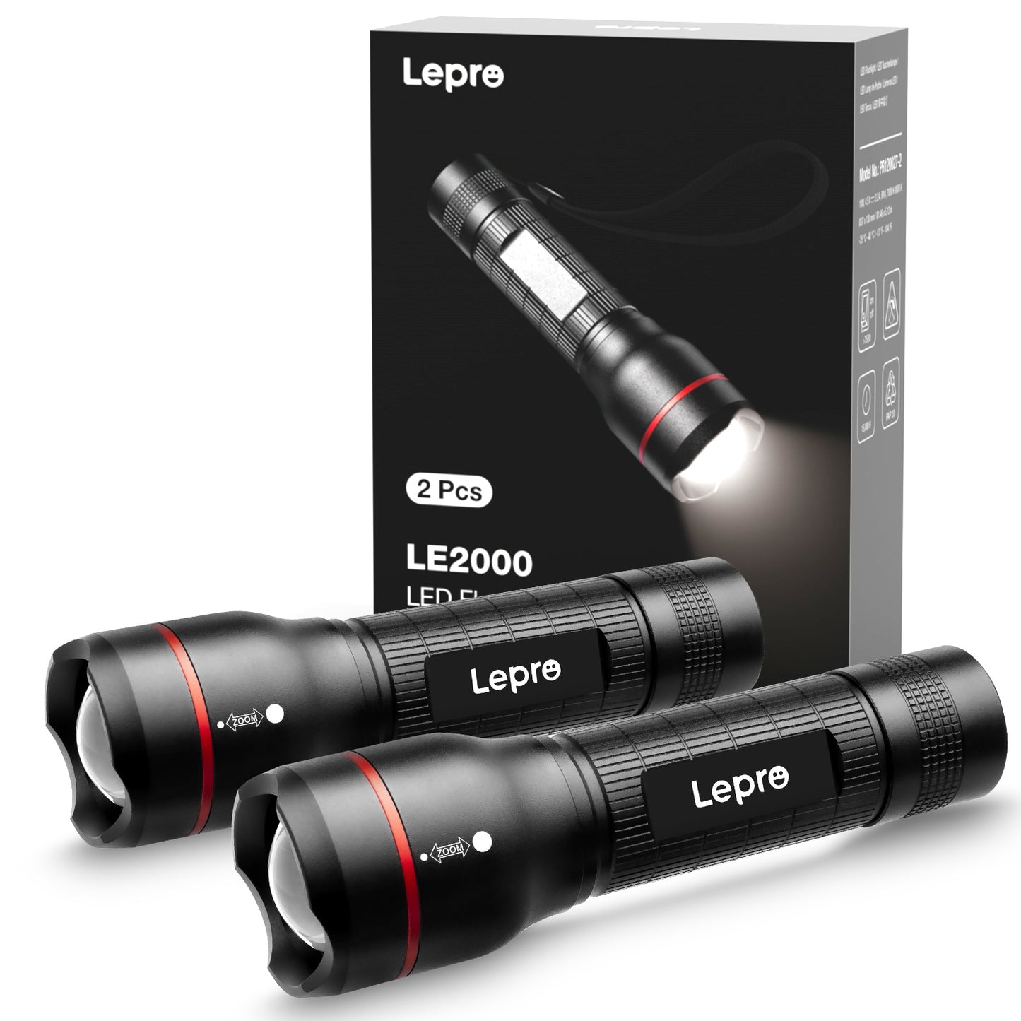 LE 2-Pack LED Flashlights LE2000 High Lumen , 5 Lighting Modes