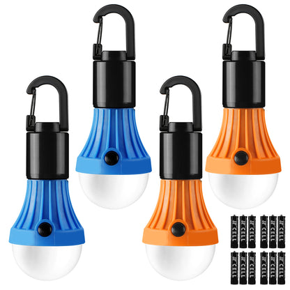 Lepro 4-Pack LED Camping Lanterns, Camping Accessories, 3 Lighting Modes, Batteries Included Hanging Tent Light Bulbs with Clip Hook for Camping, Hiking, Hurricane, Outages, Collapsible