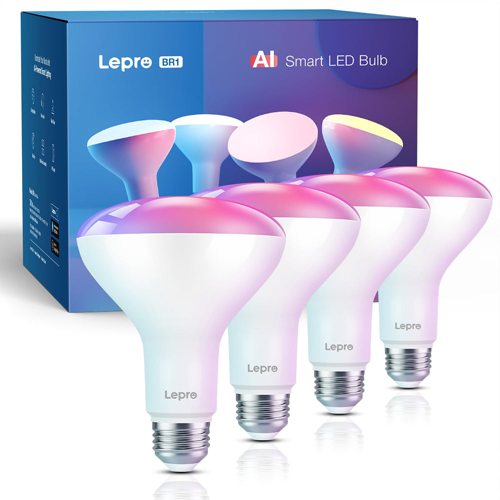 Lepro BR1 Smart Light Bulbs 4pack, AI Generated Lighting, Work with Alexa, Google Assistant, Music Sync, RGBWW Colour Changing Light Bulb, Flood Light Bulbs, WiFi & Bluetooth Via Lepro+ App