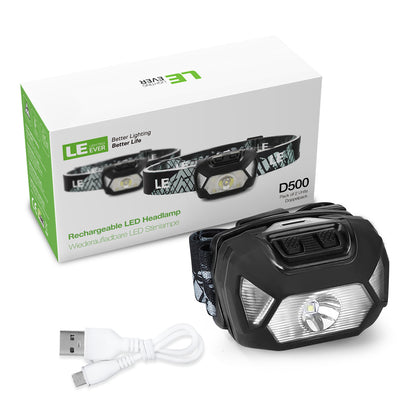Lepro Rechargeable LED Headlamps, 2-Pack 2000Lux Bright with 6 Modes, Adjustable Headband, IPX4 Waterproof, USB Cable Included, for Camping and Hiking