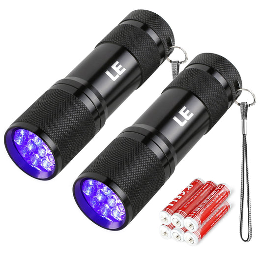 Lepro Small UV Flashlights with AAA Batteries , Portable Black Light Pet Urine Detectors with 9 LEDs 395nm Wavelength Specialize in Detect Pet Dog Cat Urine Stain and more