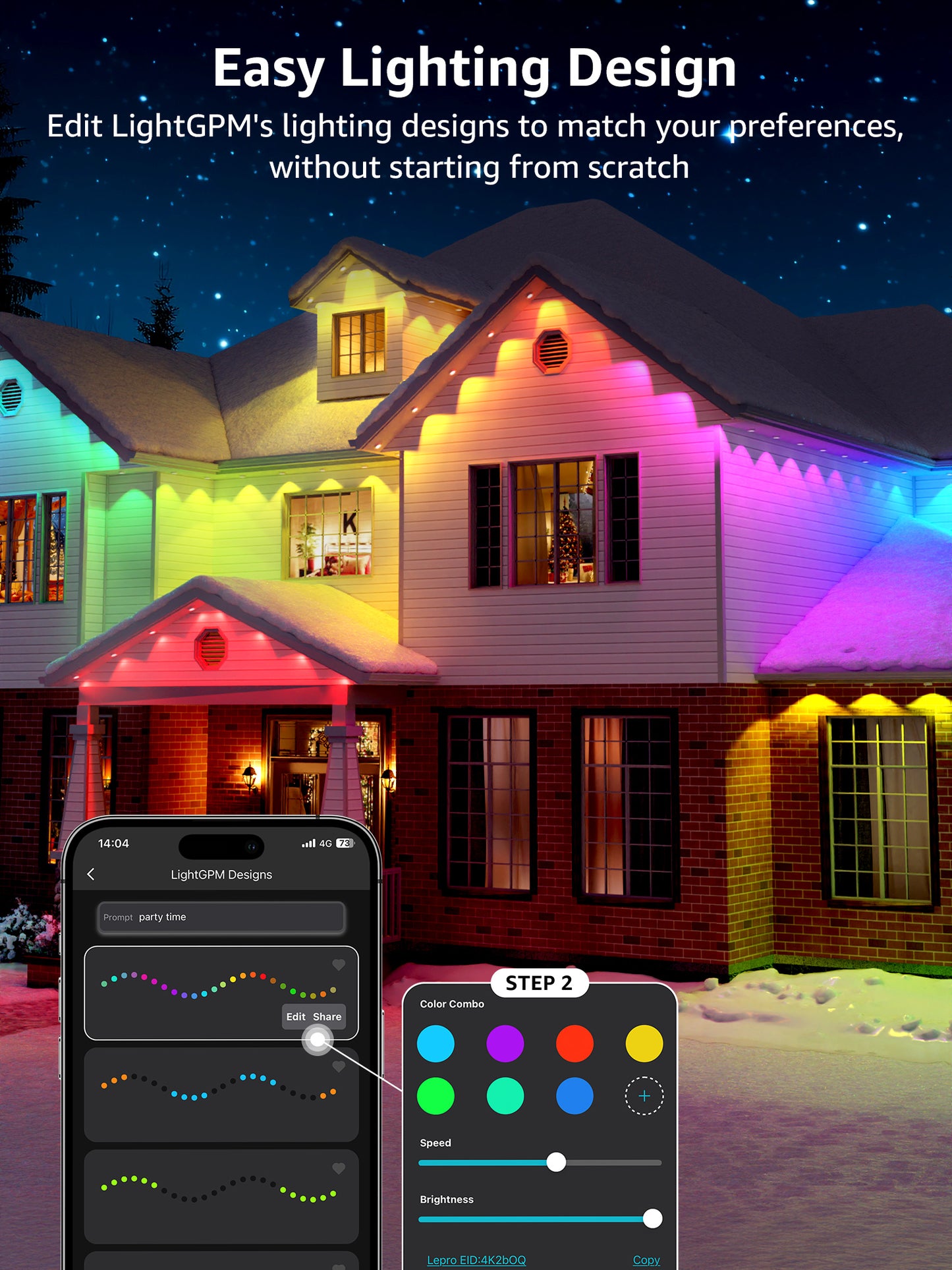 Lepro E1 AI Permanent Outdoor Lights, Smart RGB+IC Color Changing LED Eaves Lights APP Control Work with Alexa&Google Assistant (2.4 GHz WiFi), Waterproof for House, Halloween Christmas Decor