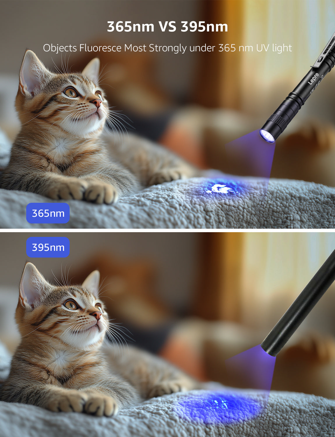 Lepro Small UV Flashlights with AAA Batteries , Portable Black Light Pet Urine Detectors with 365nm Wavelength Specialize in Detect Pet Dog Cat Urine Stain and more