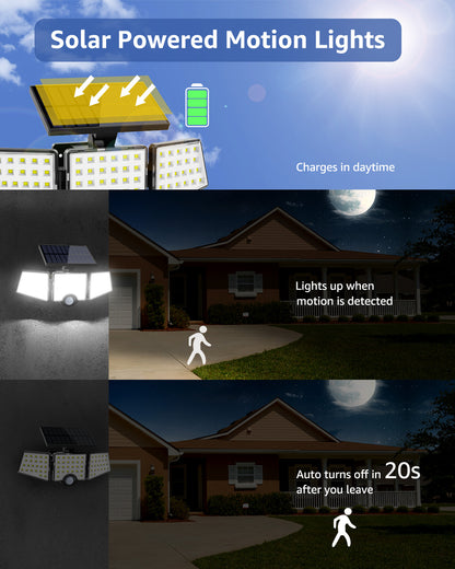 Lepro 2-Packs Solar Flood Lights for Outside, 6500K Outdoor Motion Activated Security Lights , IP65 Waterproof , 3 Adjustable Heads 270° Wide Lighting Angle for Front Door, Backyard, Patio, Garden