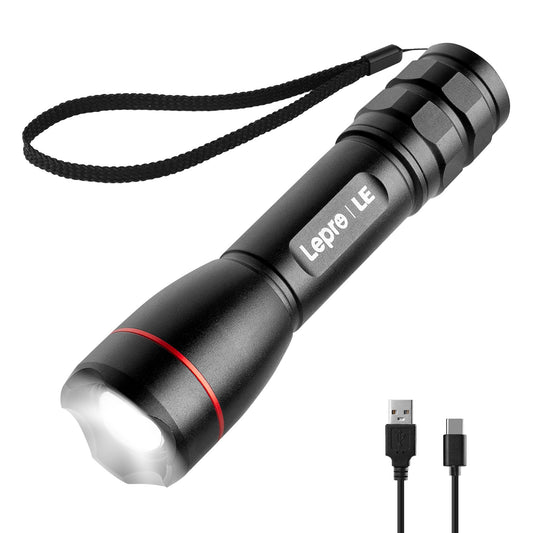 Lepro Rechargeable LED Flashlight, 1000 Lumens, IPX4 Waterproof, 5 Modes, Zoomable, Super Bright Light for Camping, Hiking, and Emergencies
