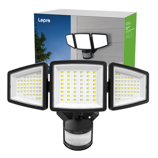 Lepro LED Motion Sensor Flood Lights for Outside Enhanced Home Security, 3 Adjustable Heads 270° Wide Lighting Angle, 27W 3200LM Super Bright for Yard Porch Garage