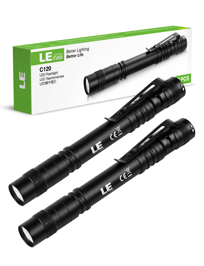 Lepro 2-Pack LED Pen Flashlights, Mini Lightweight Waterproof Pocket Flash light with Clip, Small Flashlights for Inspection, Work, Repair, Powered by 2*AAA Battery