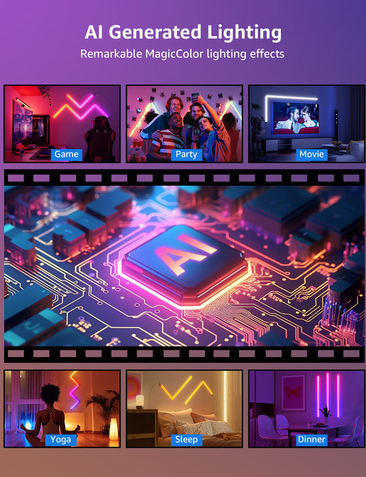 Lepro WL1 Smart Wall Light Bar, AI Lighting, Music Sync, Voice & App Control, Works with Alexa & Google, Modern Indoor Decor, 8 Pcs with Corners