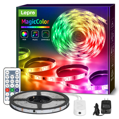 Lepro 16.4ft Music Sync LED Strip Lights for Bedroom, Upgrade 5050 RGB Waterproof Tape Lights with Remote, MagicColor for Christmas Decor