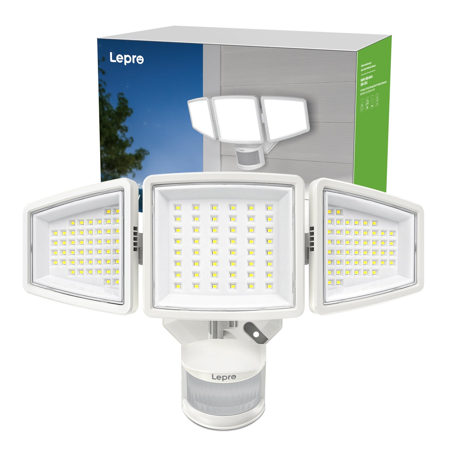 Lepro LED Motion Sensor Flood Lights for Outside Enhanced Home Security, 3 Adjustable Heads 270° Wide Lighting Angle, 27W 3200LM Super Bright for Yard Porch Garage