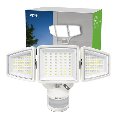 Lepro LED Motion Sensor Flood Lights for Outside Enhanced Home Security, 3 Adjustable Heads 270° Wide Lighting Angle, 27W 3200LM Super Bright for Yard Porch Garage