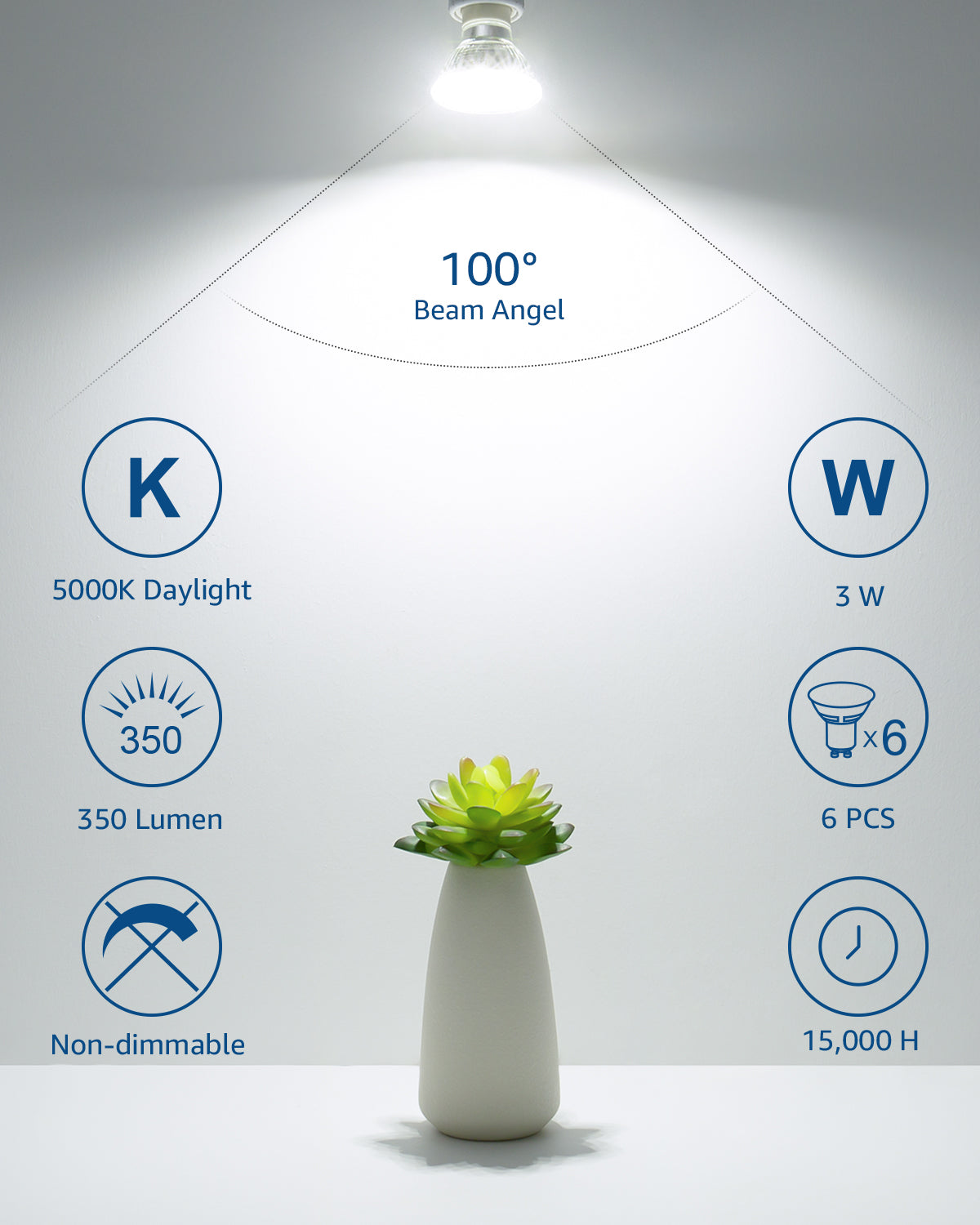 Lepro GU10 LED Light Bulbs Non-dimmable, 2500~5000K Daylight White Indoor Bulbs 4W 50W Replacement for Recessed Track Lighting, 6 Pack