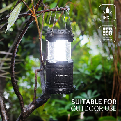 Lepro LED Camping Lantern,  Pull-Up Battery Powered Lights, IPX4 Water Resistant, Super Bright, for Emergency and Outdoor Use