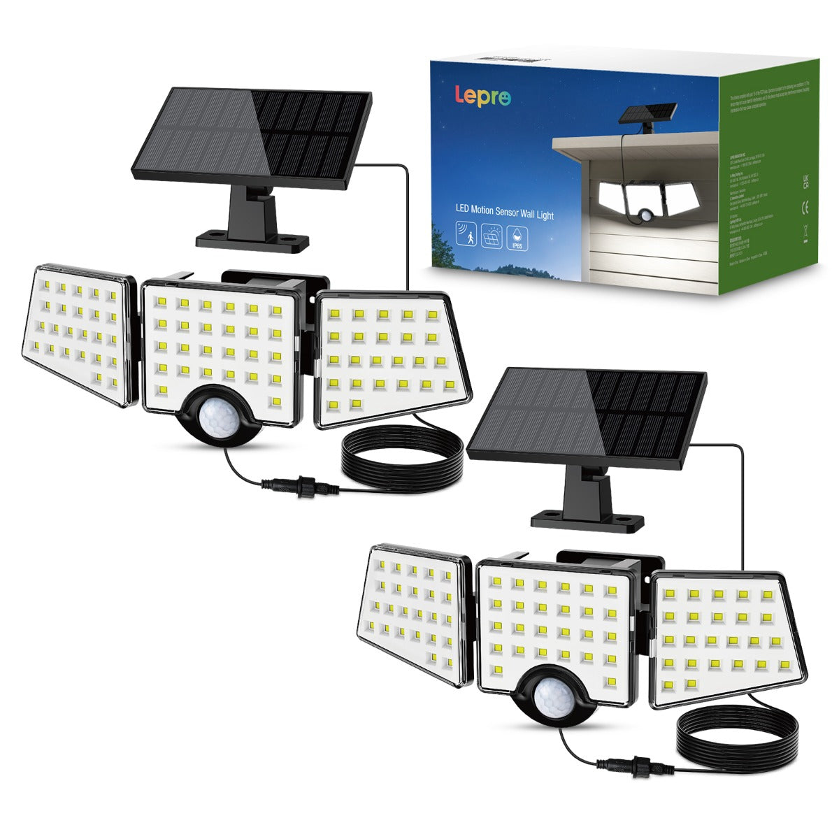 LE Solar Motion Sensor Flood Lights with Separate Solar Panel - 1000LM