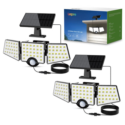 Lepro Solar Lights for Outside, WL5000 Motion Activated Security Lights, Separate Solar Panel, 3 Adjustable Head 270° Wide Lighting Angle, IP65 Waterproof Wall Lamp for Porch Yard Garage
