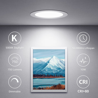 Lepro Canless LED Recessed Light,Dimmable Retrofit Ultra-Thin Ceiling Light with Junction Box,5000K Daylight Wafer Lights 12W 1050LM,50,000hrs Lifespan-ETL,FCC & Energy Star Certified