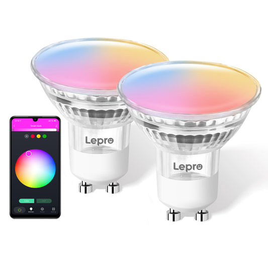 LE GU10 Smart Light Bulbs - RGB Color Changing LED Bulb Works with Alexa & Google Assistant (2.4Ghz WiFi Only), Smart Life App, 2 Pack