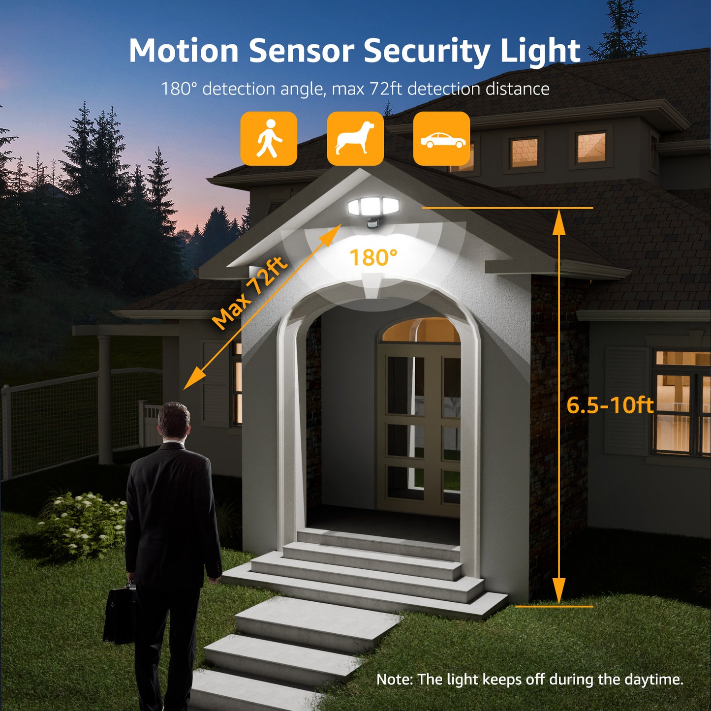 Lepro LED Motion Sensor Flood Lights for Outside Enhanced Home Security, 3 Adjustable Heads 270° Wide Lighting Angle, 27W 3200LM Super Bright for Yard Porch Garage