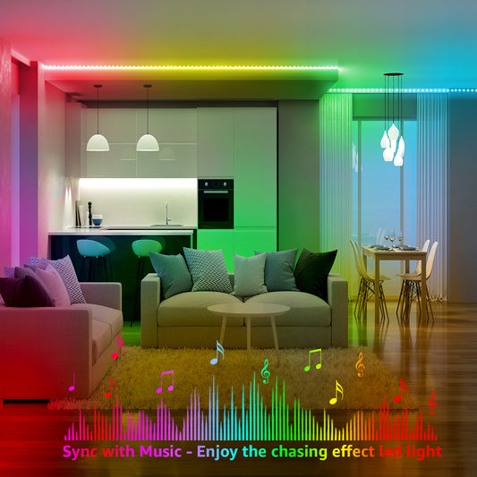 Lepro 32.8ft Music Sync LED Strip Lights for Bedroom, Upgrade 5050 RGB Waterproof Tape Lights with Remote, MagicColor for Living Room, Cabinetry, Christmas Decor (16.4Ft*2)