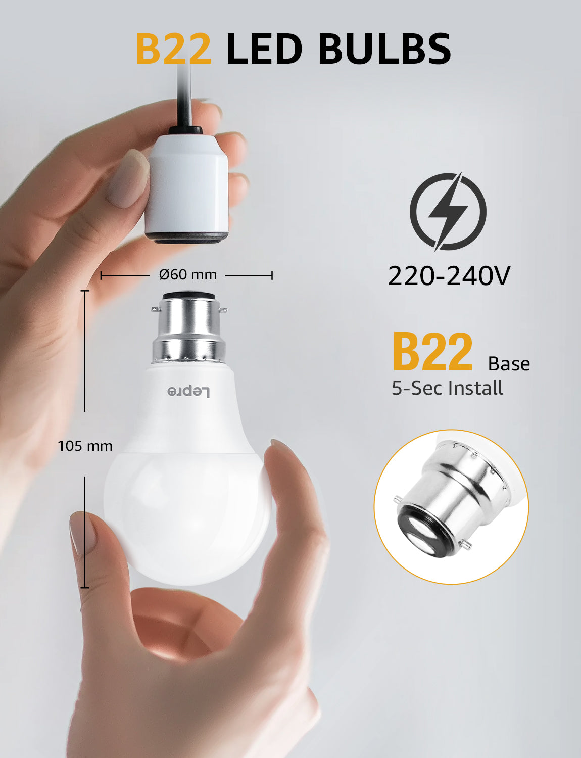 Lepro LED Light Bulbs 60 Watt Eqv Annual Save $6.12 per, 9W 800 Lumens Non-Dimmable, A19 E26 Standard Medium Base, 10000 Hour Lifetime