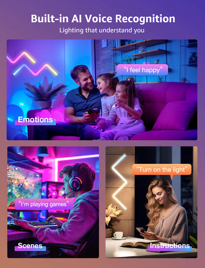 Lepro WL1 Smart Wall Light Bar, AI Lighting, Music Sync, Voice & App Control, Works with Alexa & Google, Modern Indoor Decor, 8 Pcs with Corners
