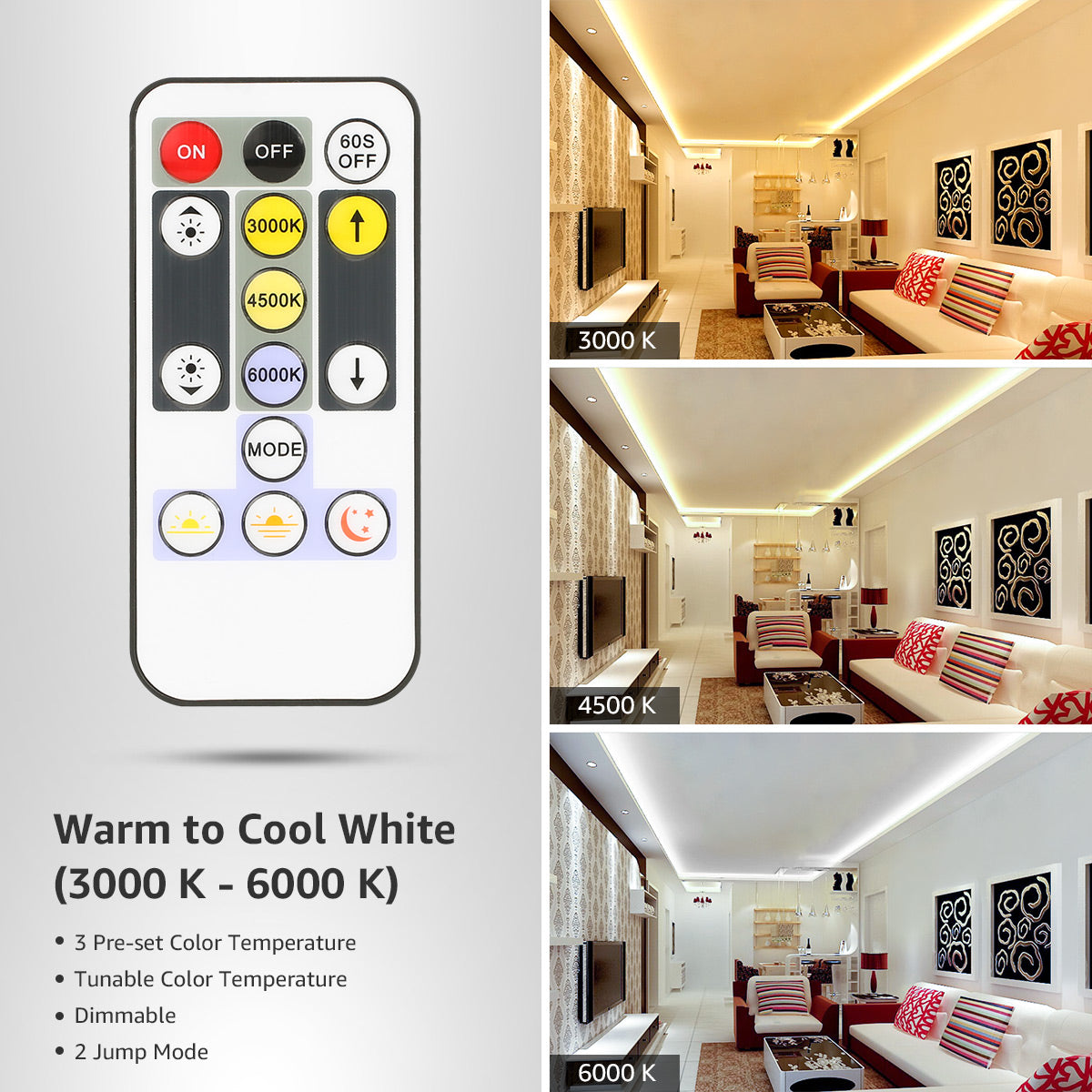 Lepro LED Strip Light, Tunable Warm to Cool White Tape Lights, 600pcs 2835 LEDs Bright Rope Lights Dimmable, Strong 3M Adhesive, Suitable for Christmas Decoration, Home & Bedroom Illumination
