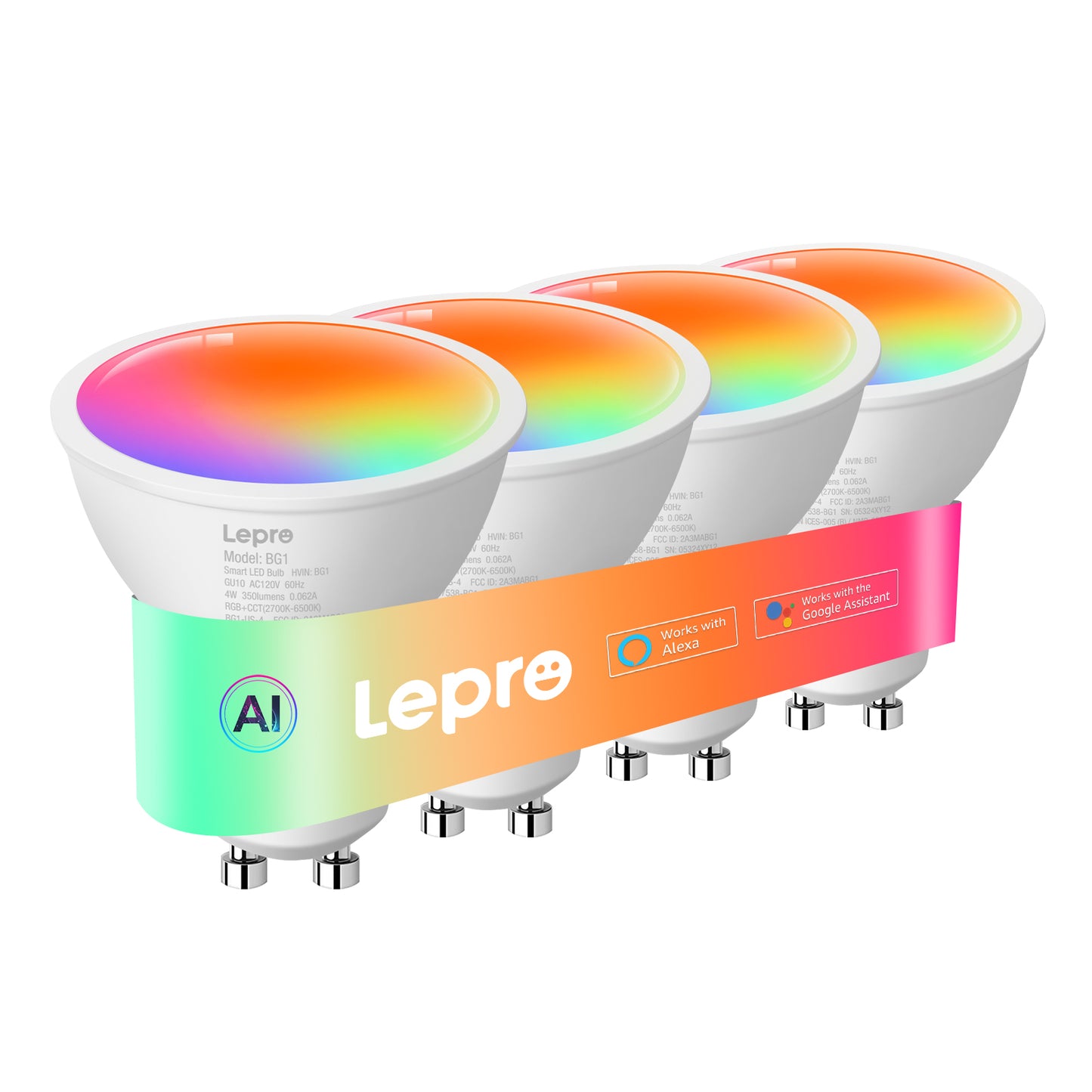 Lepro BG1 AI Smart Bulb,RGBCW Dimmable Color Changing LED Bulbs Works with Alexa & Google Assistant