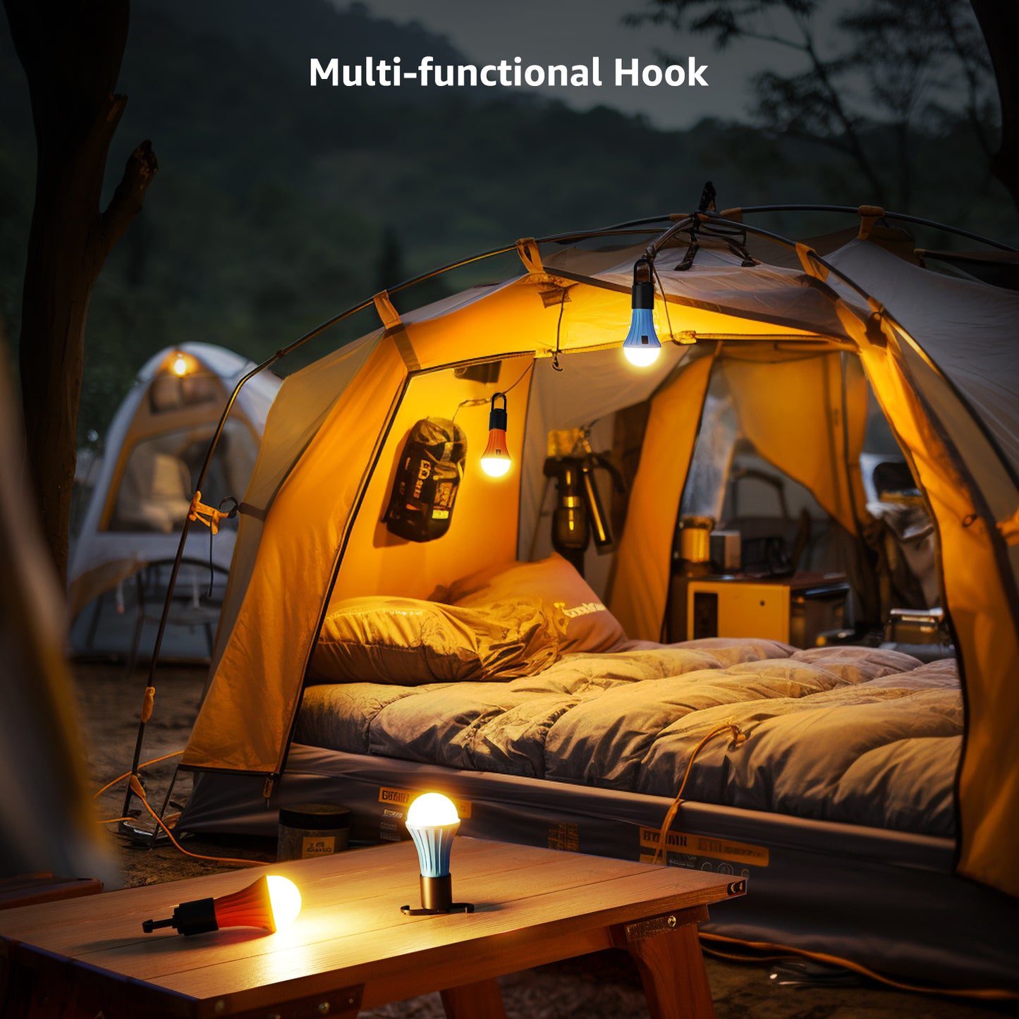 Lepro 2-Pack Rechargeable Camping Lanterns, 7 Light Modes (White & RGB), Hanging Tent Lights Perfect for Camping, Holidays, Decorations, and Emergency Use