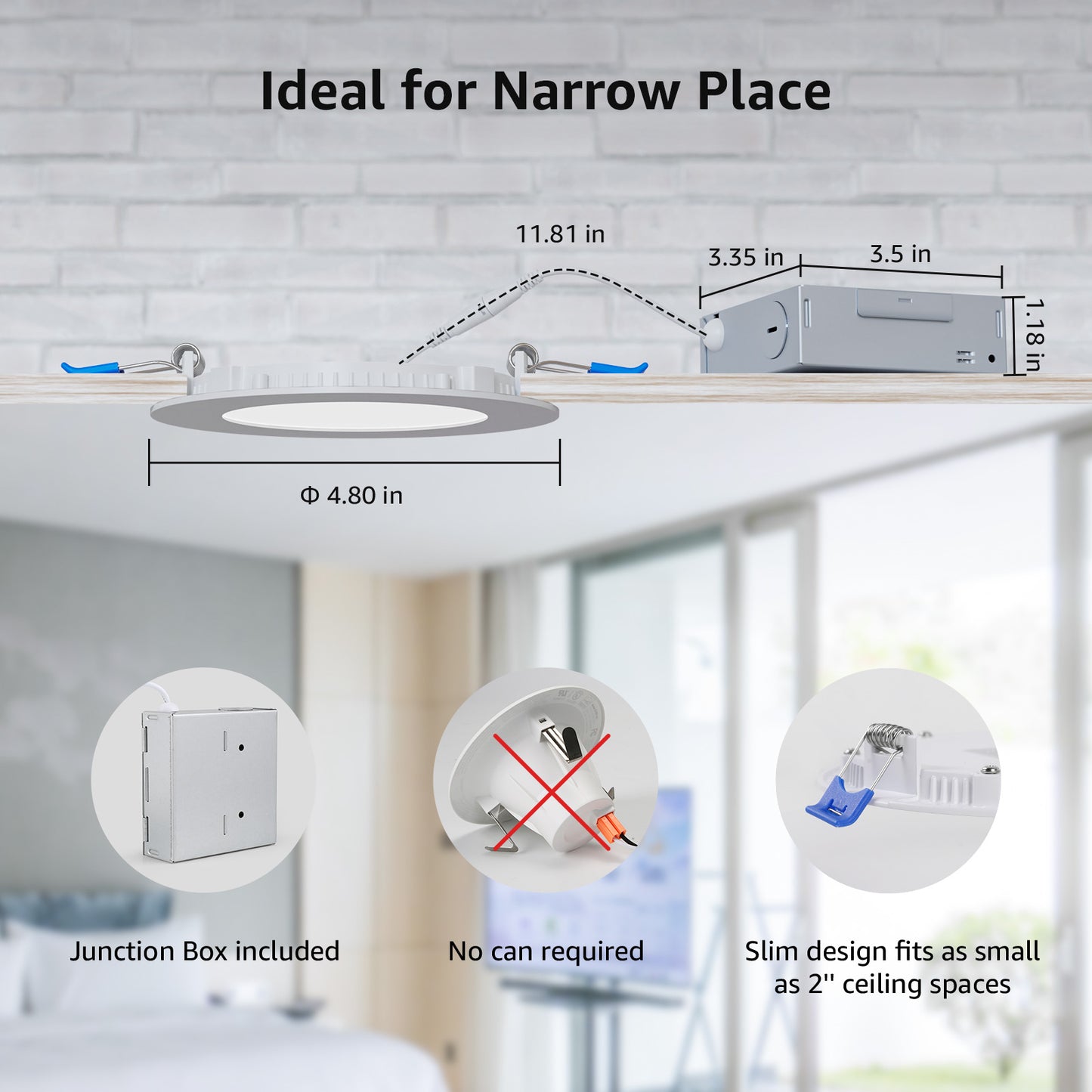 Lepro Canless LED Recessed Light,Dimmable Retrofit Ultra-Thin Ceiling Light with Junction Box,5000K Daylight Wafer Lights 12W 1050LM,50,000hrs Lifespan-ETL,FCC & Energy Star Certified