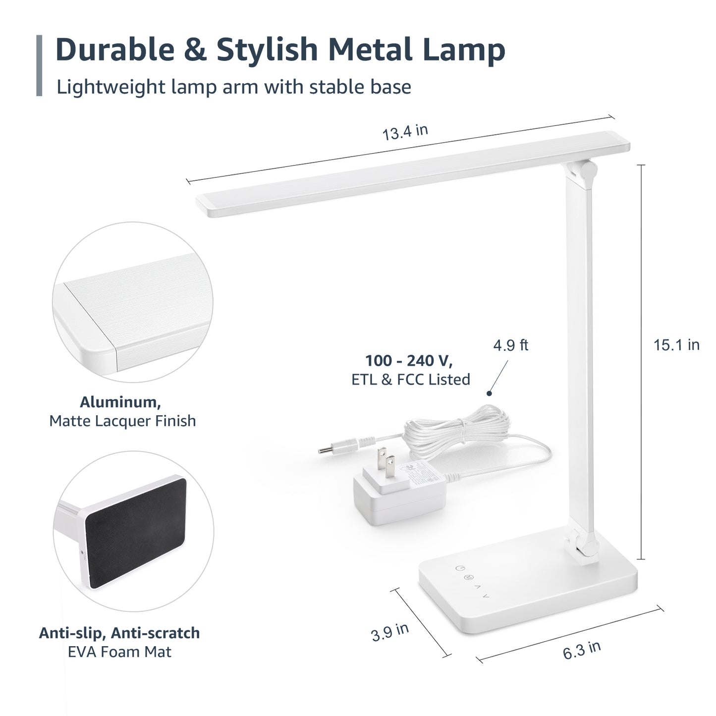Lepro LED Desk Lamp Touch Control Metal Desk Light 9.5W 800lm 3 Color Modes 5 Brightness Levels Dimmable Home Office Desktop Lamp for Reading, Studying, Nail, College Dorm