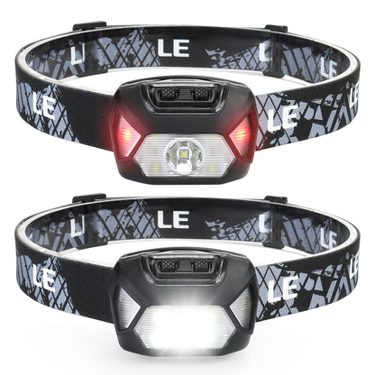 Lepro 2-Pack Battery-Powered Head lamp, 1300 Lux Super Bright with Adjustable Headband, 6 Modes including Red Light, IPX4 Waterproof Suitable for Camping and Outdoor Activities