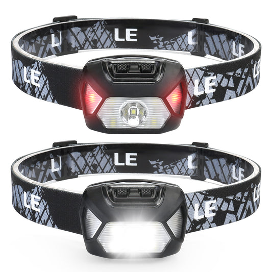 Lepro 2-Pack Battery-Powered Head lamp, 1300 Lux Super Bright with Adjustable Headband, 6 Modes including Red Light, IPX4 Waterproof Suitable for Camping and Outdoor Activities