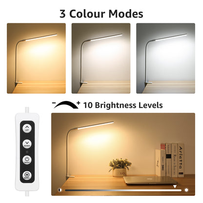 Lepro LED Clip-on Desk Lamp Dimmable USB Reading Light with Clamp 3 Color Modes 10 Brightness Levels Adjustable Flexible Gooseneck Table light for Home Office, Dorm, Headboard, Computer, Nail