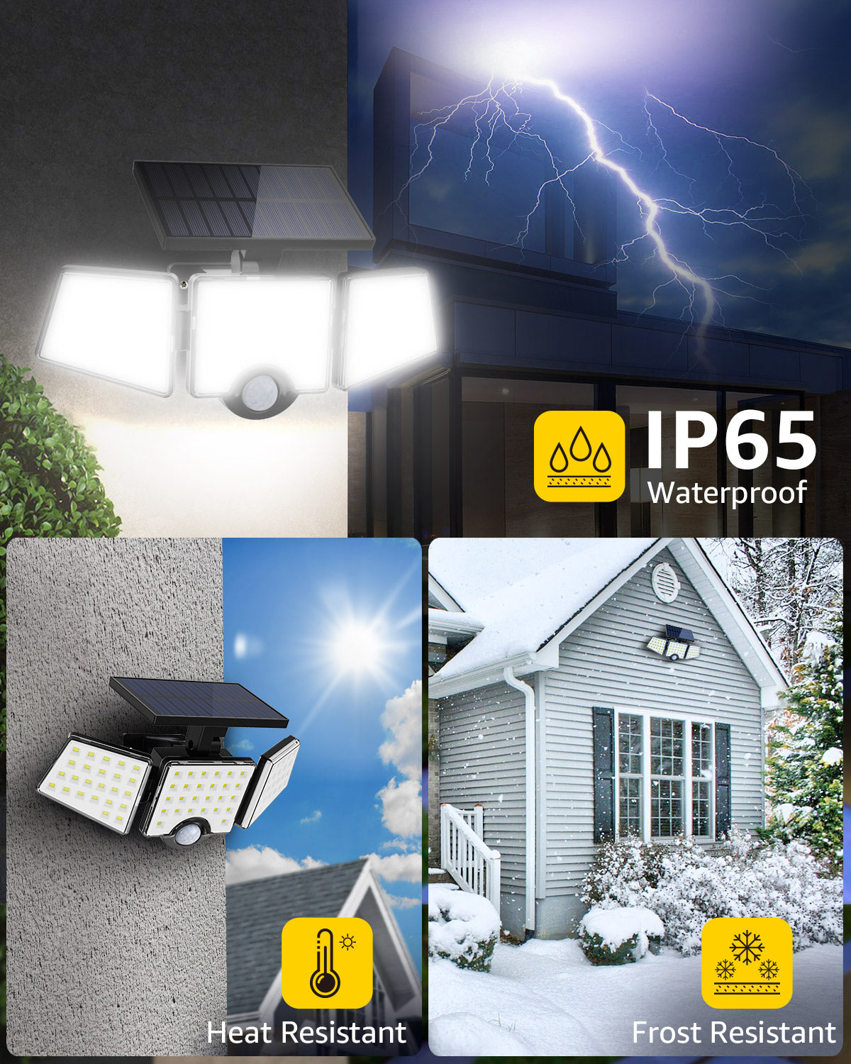 Lepro 2-Packs Solar Flood Lights for Outside, 6500K Outdoor Motion Activated Security Lights , IP65 Waterproof , 3 Adjustable Heads 270° Wide Lighting Angle for Front Door, Backyard, Patio, Garden
