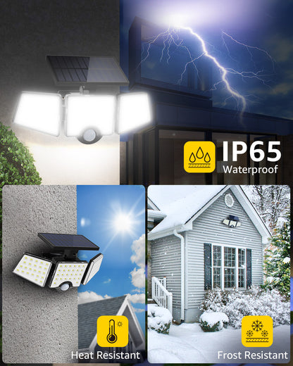 Lepro 2-Packs Solar Flood Lights for Outside, 6500K Outdoor Motion Activated Security Lights , IP65 Waterproof , 3 Adjustable Heads 270° Wide Lighting Angle for Front Door, Backyard, Patio, Garden