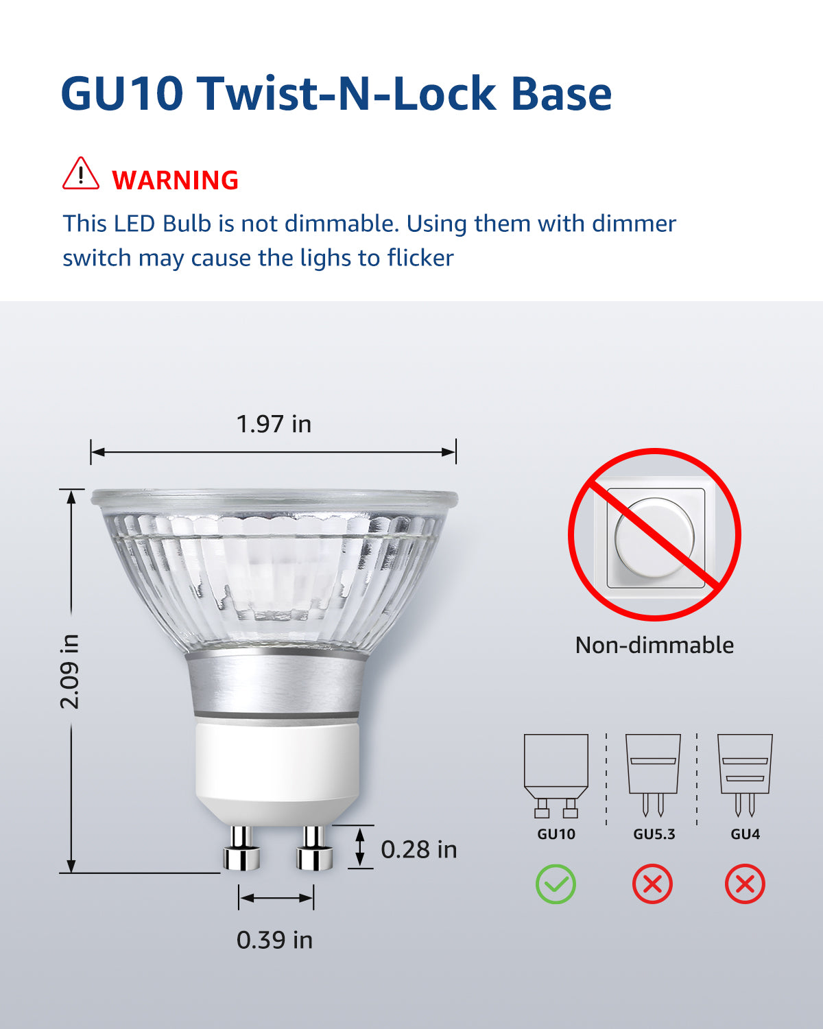 Lepro GU10 LED Light Bulbs Non-dimmable, 2500~5000K Daylight White Indoor Bulbs 4W 50W Replacement for Recessed Track Lighting, 6 Pack