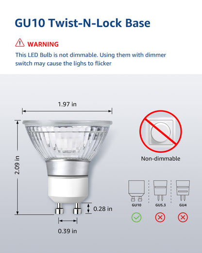 Lepro GU10 LED Light Bulbs Non-dimmable, Indoor Bulbs 4W 50W Replacement for Recessed Track Lighting, 3 Pack