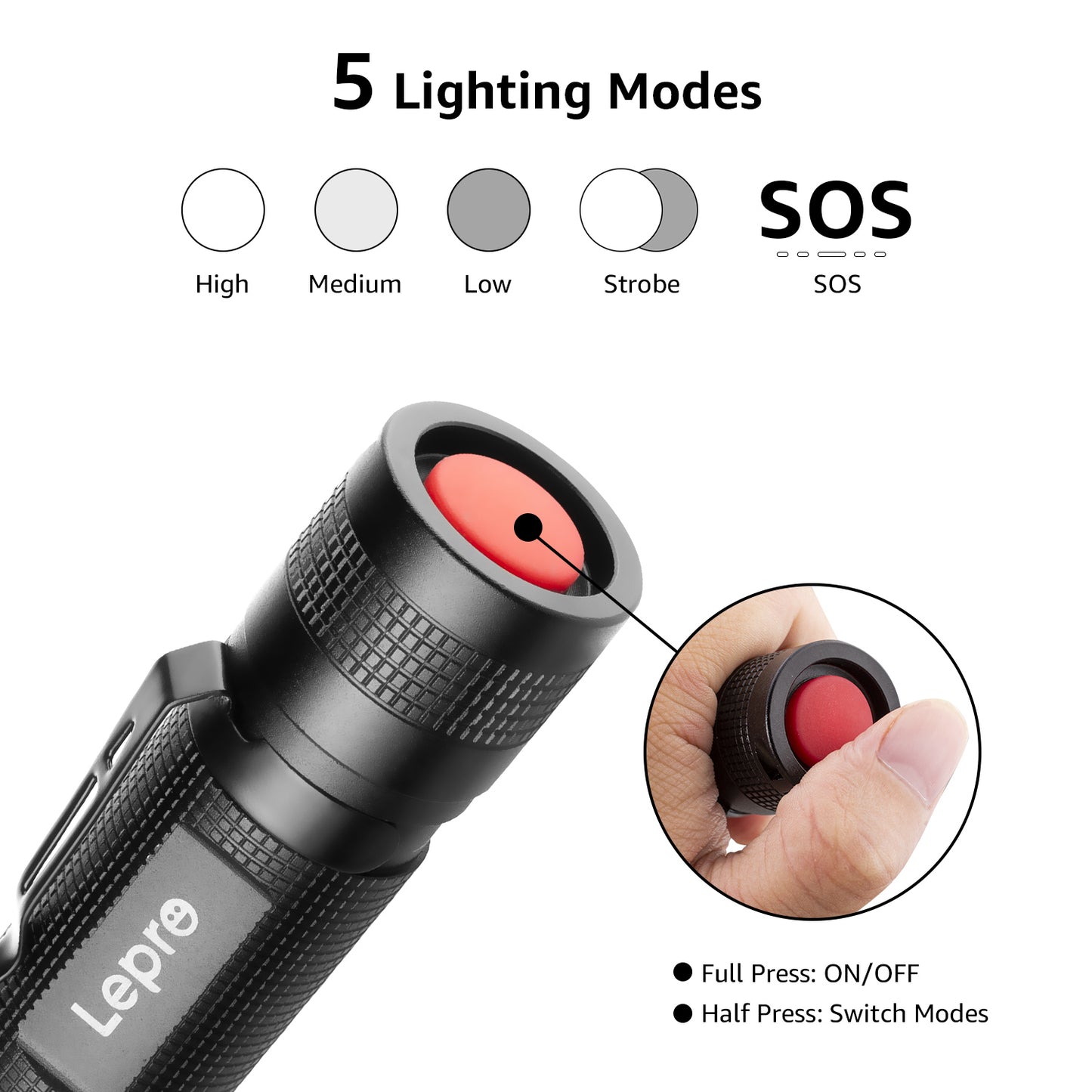 Lepro LED Flashlights with Clip , LE2050 High Lumen, 5 Lighting Modes, Zoomable Waterproof Lightweight Flashlights for Emergencies,Camping, Powered by AAA Battery