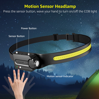 Lepro Headlamp Rechargeable , 230° Wide Beam Head Lamp LED with Motion Sensor for Adults - Camping Accessories Gear, Waterproof Headlight for Camping, Hiking, Running