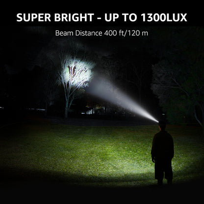 Lepro 2-Pack Battery-Powered Head lamp, 1300 Lux Super Bright with Adjustable Headband, 6 Modes including Red Light, IPX4 Waterproof Suitable for Camping and Outdoor Activities