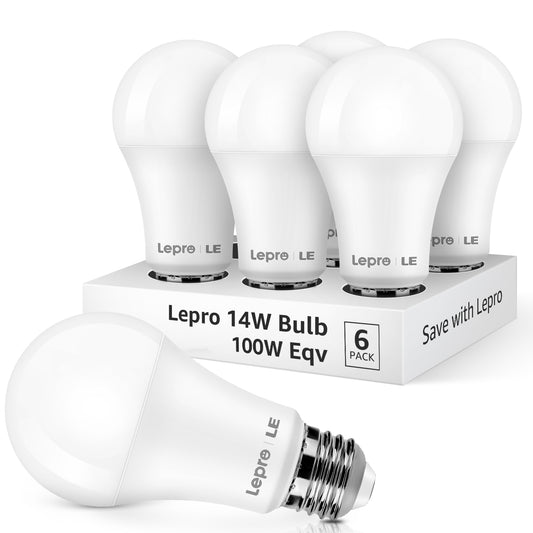 Lepro LED Light Bulb, 100W Equivalent, 14W 1500 Lumens, 2700~5000K Daylight White, Non-Dimmable A19 E26 Base, 15000 Hour 10 Year Lifetime,