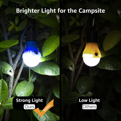 Lepro 4-Pack LED Camping Lanterns, Camping Accessories, 3 Lighting Modes, Batteries Included Hanging Tent Light Bulbs with Clip Hook for Camping, Hiking, Hurricane, Outages, Collapsible