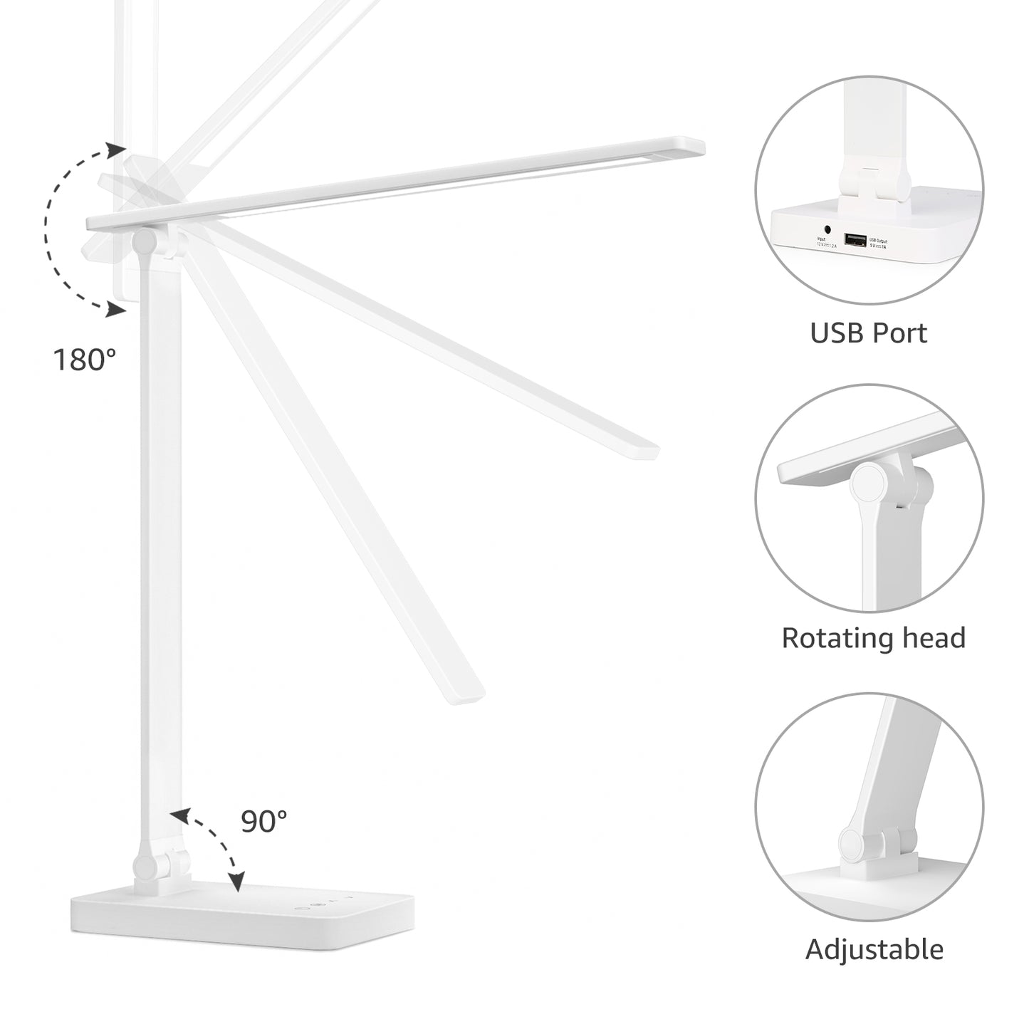 Lepro LED Dimmable Reading Desk Lamp with USB Charging Port, 15W 96 LEDs 550 Lumens Soft Light Eye-Care, Suitable for Home Work, Study, College Dorm