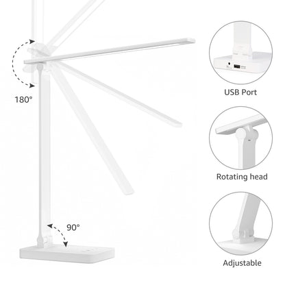 Lepro LED Dimmable Reading Desk Lamp with USB Charging Port, 15W 96 LEDs 550 Lumens Soft Light Eye-Care, Suitable for Home Work, Study, College Dorm